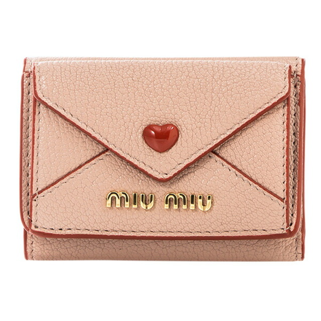 ✨美品✨ ミュウミュウ 3つ折り財布 コンパクト ロゴ金具 ハート ピンク