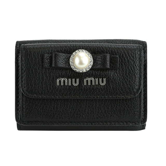 新品 ミュウミュウ MIU MIU 3つ折り財布 マドラス パール ブラック 黒 | フリマアプリ ラクマ