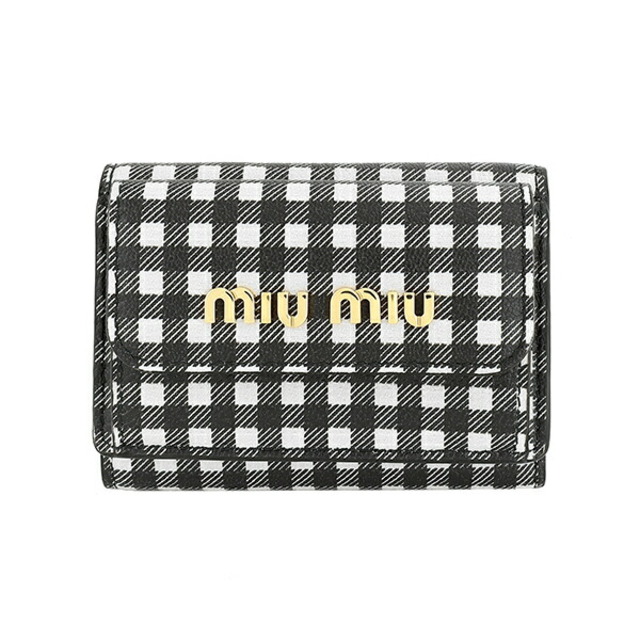 新品 ミュウミュウ MIU MIU 3つ折り財布 プリントマドラスレザー ブラック ホワイト