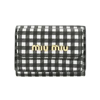 ミュウミュウ(miumiu)の新品 ミュウミュウ MIU MIU 3つ折り財布 プリントマドラスレザー ブラック ホワイト(財布)