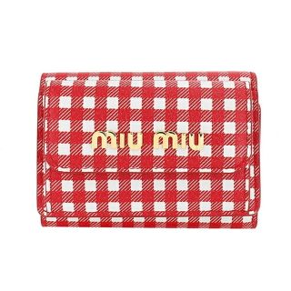 ミュウミュウ(miumiu)の新品 ミュウミュウ MIU MIU 3つ折り財布 プリントマドラスレザー レッド ホワイト(財布)