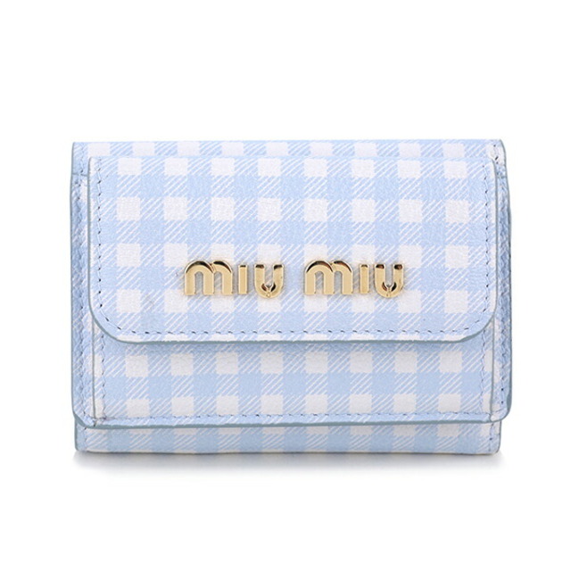 新品 ミュウミュウ MIU MIU 3つ折り財布 マドラス ヴィシー ライトブルー 水色 | フリマアプリ ラクマ