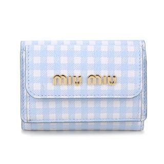 ミュウミュウ(miumiu)の新品 ミュウミュウ MIU MIU 3つ折り財布 マドラス ヴィシー ライトブルー 水色(財布)