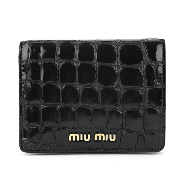 新品 ミュウミュウ MIU MIU 2つ折り財布 クロコプリント ブラック 黒