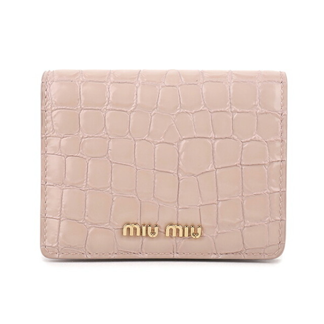 新品 ミュウミュウ MIU MIU 2つ折り財布 クロコプリント ピンクベージュ