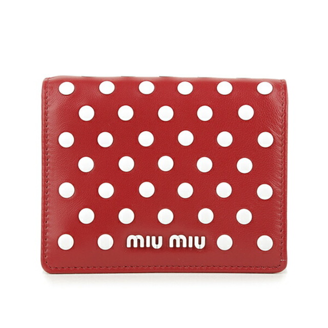 新品 ミュウミュウ MIU MIU 2つ折り財布 ドットスタッズ レッド 赤 ホワイト 白