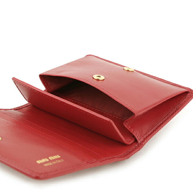 新品 ミュウミュウ MIU MIU 2つ折り財布 ドットスタッズ レッド 赤