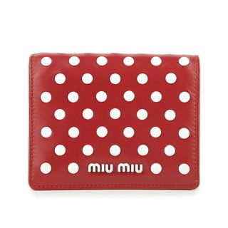 ミュウミュウ(miumiu)の新品 ミュウミュウ MIU MIU 2つ折り財布 ドットスタッズ レッド 赤 ホワイト 白(財布)