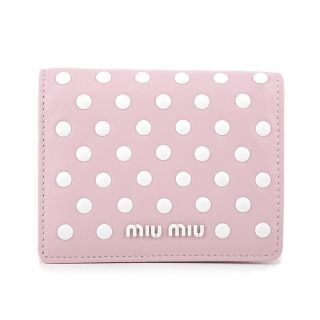 ミュウミュウ(miumiu)の新品 ミュウミュウ MIU MIU 2つ折り財布 ドットスタッズ ピンク ホワイト(財布)