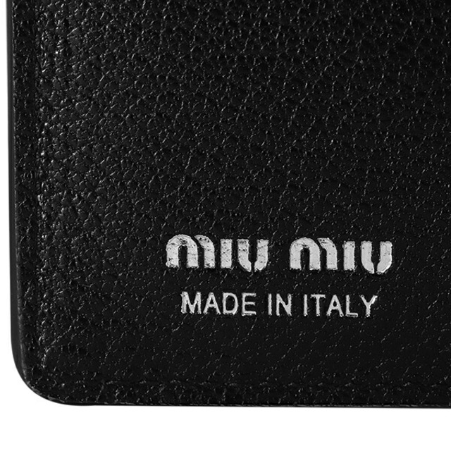 新品 ミュウミュウ MIU MIU 2つ折り財布 マドラス パール ブラック 黒