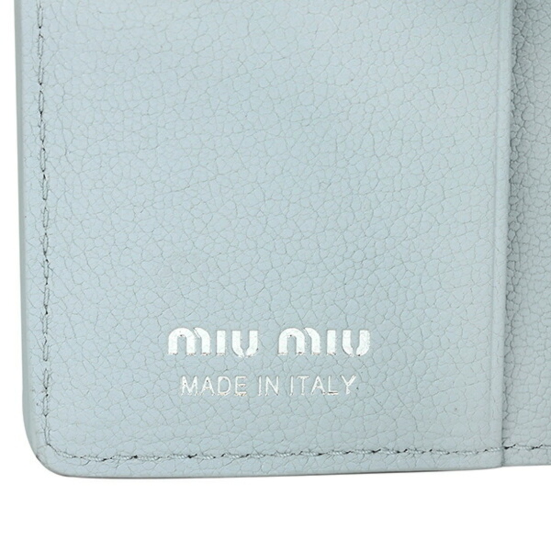 新品 ミュウミュウ MIU MIU 2つ折り財布 マドラス パール ライトブルー系 水色