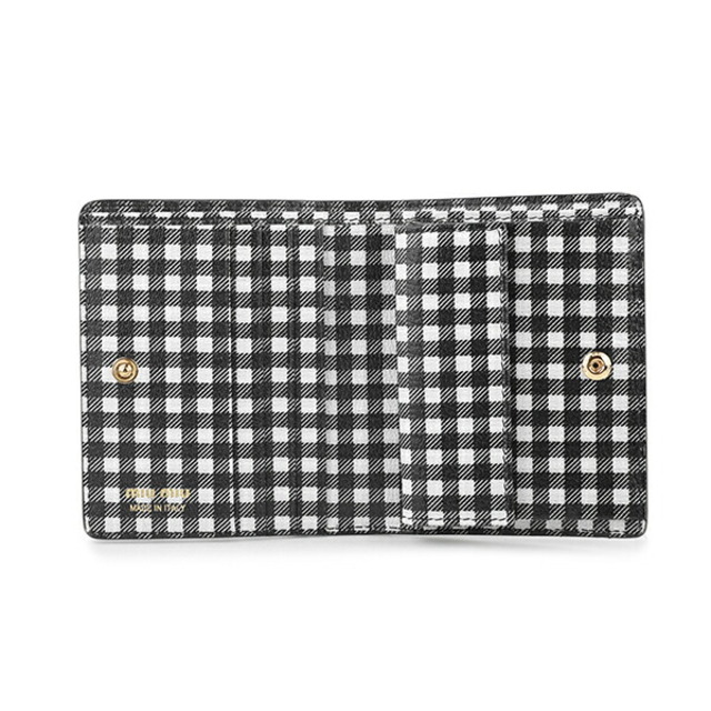 新品 ミュウミュウ MIU MIU 2つ折り財布 マドラス ヴィシー ブラック 黒 ホワイト 白