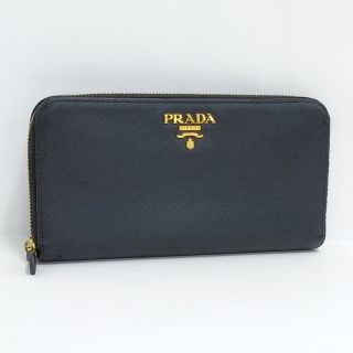 PRADA プラダ ラウンドファスナー 長財布 ロゴ シルバー サフィアーノ 黒