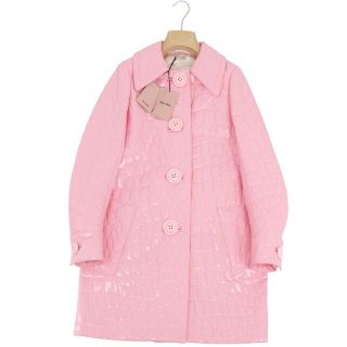 極美品 ミュウミュウ miumiu コート ステンカラーコート クロコ型押し エナメルレザー レディース アウター 38(S相当) ピンク