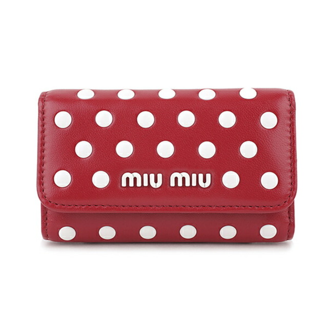 miumiu(ミュウミュウ)の新品 ミュウミュウ MIU MIU キーケース ドットスタッズ レッド 赤 ホワイト 白 レディースのファッション小物(キーケース)の商品写真