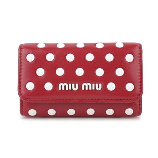 ミュウミュウ(miumiu)の新品 ミュウミュウ MIU MIU キーケース ドットスタッズ レッド 赤 ホワイト 白(キーケース)