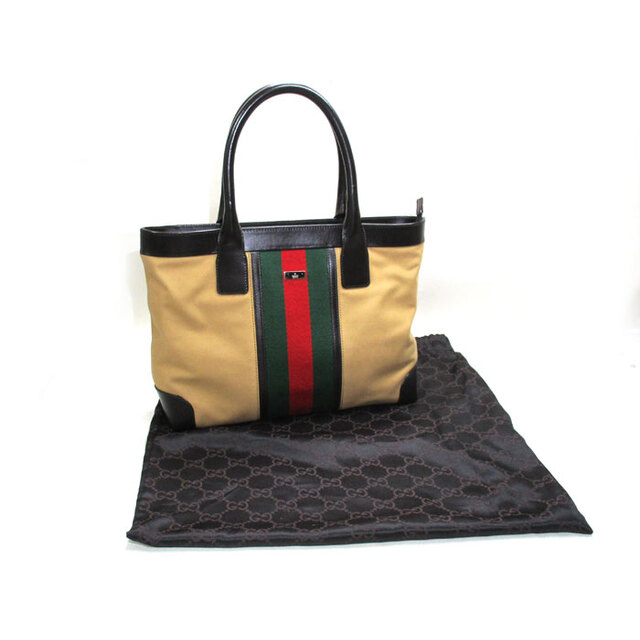 Gucci(グッチ)のGUCCI ハンドバッグ キャンバス レザー ウェブ シェリーライン ベージュ レディースのバッグ(トートバッグ)の商品写真
