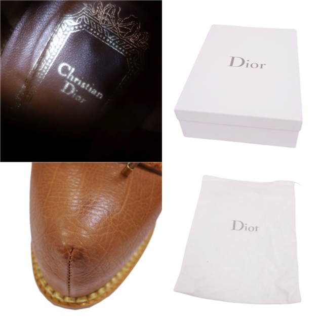 美品 クリスチャンディオール Christian Dior ブーティー ブーツ クロコ型押し レースアップ ヒール シューズ 靴 レディース  37(24cm相当) ブラウン