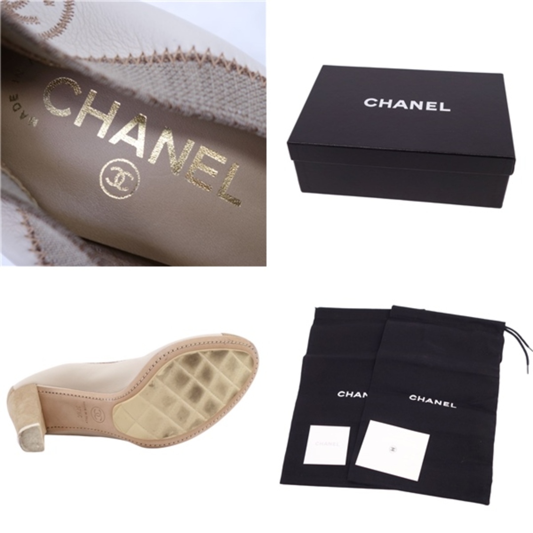 美品 シャネル CHANEL パンプス バレエシューズ ココマーク ヒール シューズ 靴 レディース イタリア製 37 1/2C ベージュ