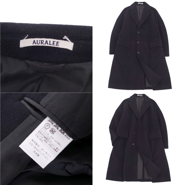美品 オーラリー AURALEE コート 19AW チェスターコート ロングコート ウール カシミヤ カシミヤウールモッサ チェスターフィールドコート アウター メンズ 3(L相当) ブラック A9AC01MC