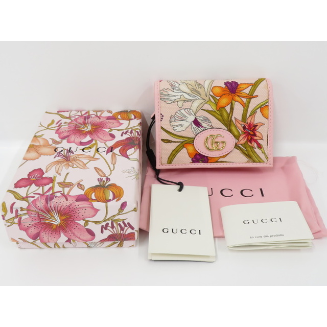 GUCCI - GUCCI 二つ折り財布 フローラ GGマーモント キャンバス GUCCI - GUCCI 二つ折り財布 フローラ GGマーモント キャンバス