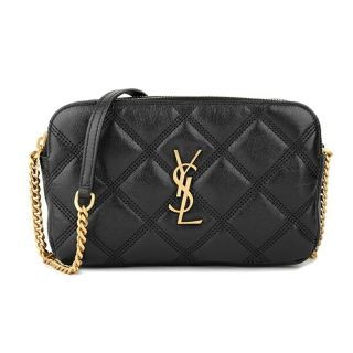 【限定価格】SAINT LAURENT PARIS サンローランパリ ショルダーバッグ ハンドバッグ スパンコール ビーズ ビジュー YSL ダブルチェーン ダイナソー 恐竜 498958 レザー    ブラック 黒 マルチカラー ゴールド金具 レディース【品】