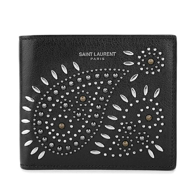 新品 サンローラン SAINT LAURENT 2つ折り財布 COMPACT WALLET ネロレザーフラップ式開閉内側