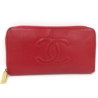 シャネル(CHANEL)のCHANEL ラウンドファスナー長財布 キャビアスキン レッド A50071(財布)