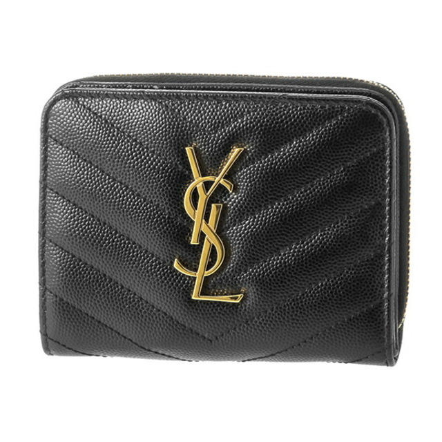 新品 サンローラン SAINT LAURENT 2つ折り財布 コンパクト フルジップウォレットカーフスキンスナップ式開閉内側