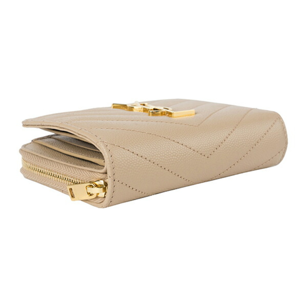 新品 サンローラン SAINT LAURENT 2つ折り財布 コンパクトウォレット ダークベージュ