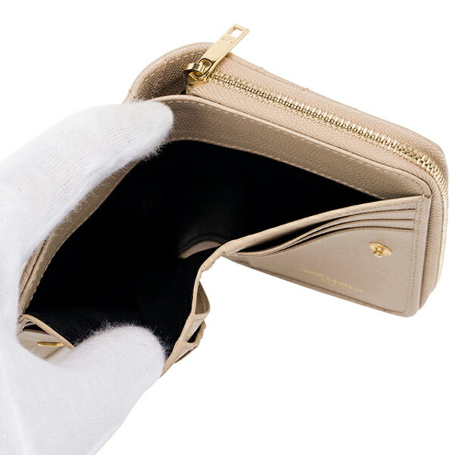 新品 サンローラン SAINT LAURENT 2つ折り財布 コンパクトウォレット ダークベージュ