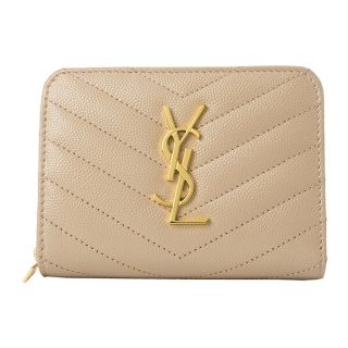 【希少】イヴサンローラン YSL 二つ折り財布 カサンドラロゴ ベージュ レザー