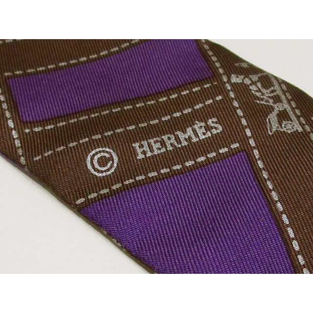 HERMES ツイリー リボンスカーフ シルク ボルデュック パープル ブラウン 5