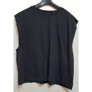 エイチアンドエム(H&M)のブラック　ノ―スリ―ブカットソー(XL)(カットソー(半袖/袖なし))