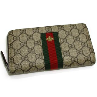 グッチ(Gucci)のGUCCI ビー ラウンドファスナー 長財布 GGスプリーム シェリーライン(長財布)