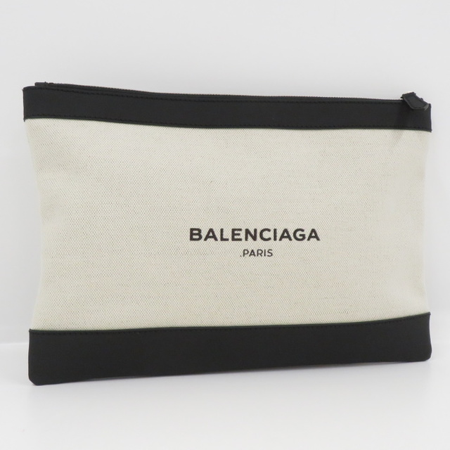 BALENCIAGA ネイビークリップM クラッチバッグ キャンバス ナチュラル