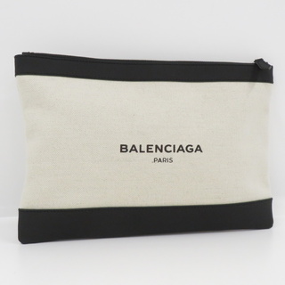 バレンシアガ(Balenciaga)のBALENCIAGA ネイビークリップM クラッチバッグ キャンバス ナチュラル(クラッチバッグ)