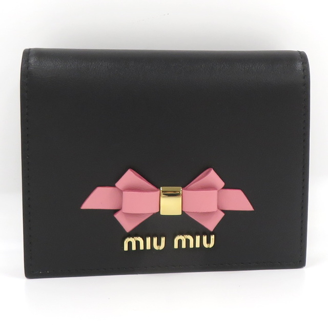 MIU MIU 二つ折り財布 リボン レザー ブラック ピンク | フリマアプリ ラクマ