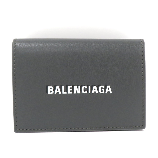 BALENCIAGA 三つ折り財布 ロゴ ミニウォレット レザー グレーグレー素材ライン