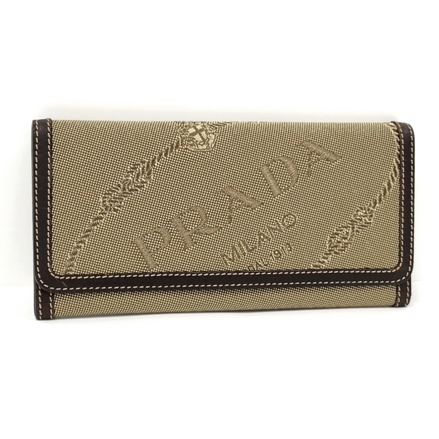 PRADA 二つ折り長財布 ロゴ キャンバス レザー ベージュ ブラウン