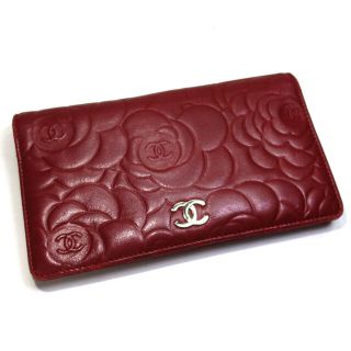 シャネル(CHANEL)のCHANEL カメリア 二つ折り 長財布 ココマーク レザー レッド(財布)