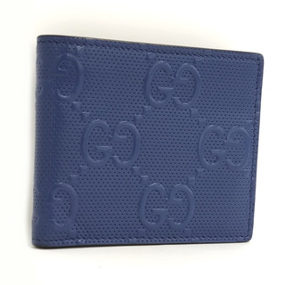グッチ(Gucci)のGUCCI 二つ折り財布 GGエンボス レザー ブルー 625555(長財布)