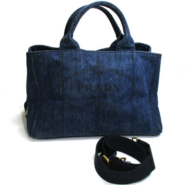 PRADA カナパ トートバッグ 2WAY ショルダーバッグ デニム ブルー