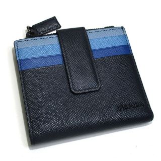 プラダ(PRADA)のPRADA カードホルダー 二つ折り コンパクト財布 レザー ネイビー ブルー系(財布)