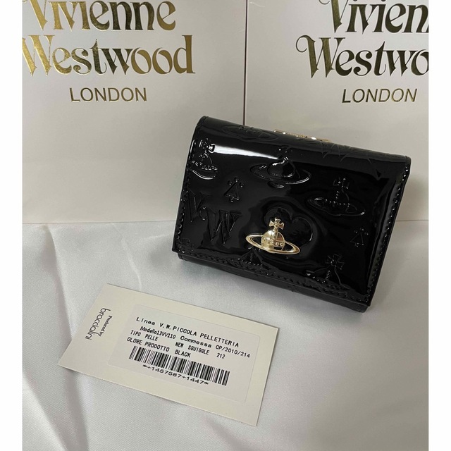 Vivienne Westwood(ヴィヴィアンウエストウッド)のヴィヴィアンウエストウッド　三つ折り財布　エナメルブラック　ミニウォレット メンズのファッション小物(折り財布)の商品写真