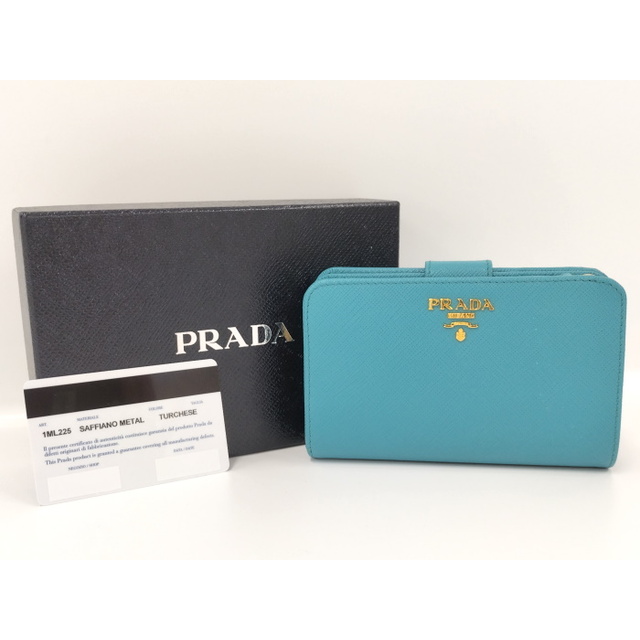 美品✨PRADA 二つ折り財布 サフィアーノ　1ML225　ターコイズブルー