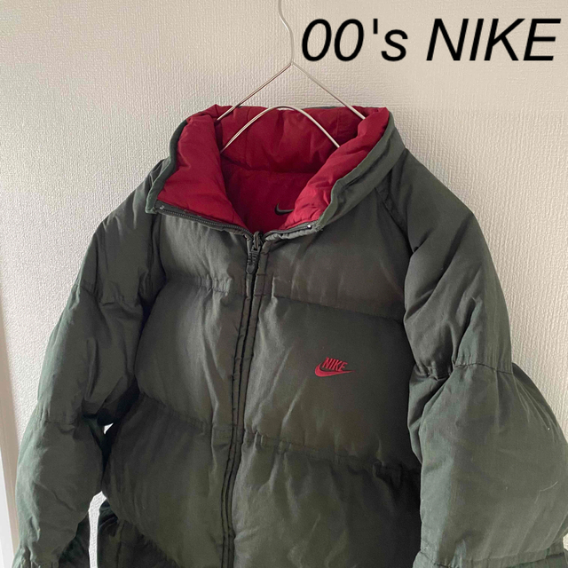 00'sNIKEナイキダウンジャケットメンズリバーシブルxl緑アウタートラヴィス