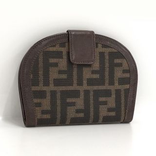 フェンディ(FENDI)のFENDI 二つ折り財布 ズッカ柄 ナイロンキャンバス レザー ブラウン(財布)