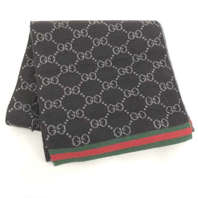 GUCCI マフラー GG柄 シェリーライン ウール ブラック グレー 多様な