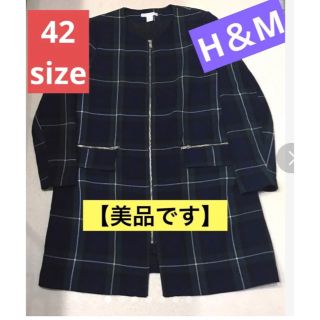 エイチアンドエム(H&M)の⚫️お値下げ‼️【美品】❤️H＆M★グリーンチェック⭐️ショートコート‼️(ロングコート)